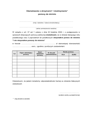 De Minimis Aid Declaration Form
