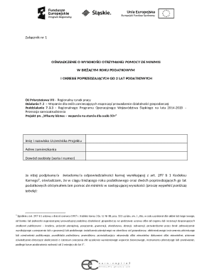 Oświadczenie o Wysokości Otrzymanej Pomocy De Minimis