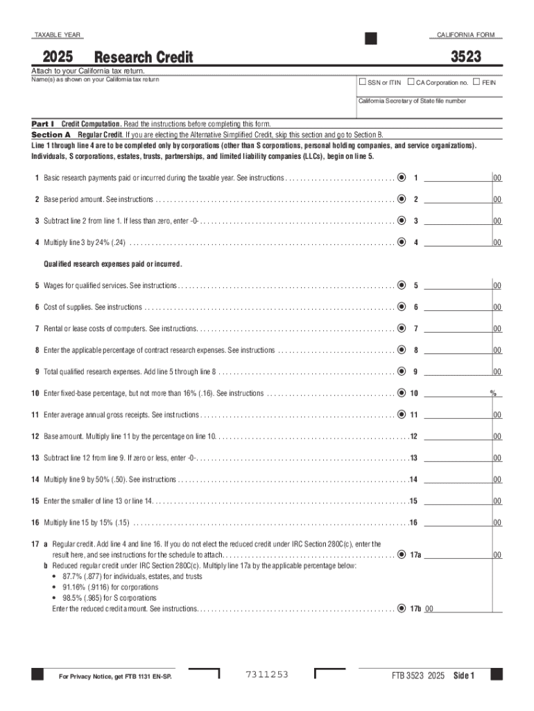 California Research Credit Form 3523 Preview on Page 1