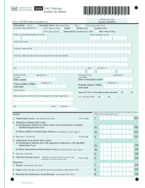 District of Columbia 2025 D-41 Fiduciary Income Tax Return