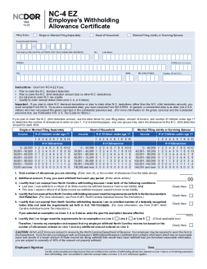 North Carolina NC-4 EZ Employee Withholding Allowance Certificate