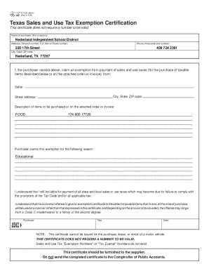 Texas Sales and Use Tax Exemption Certification