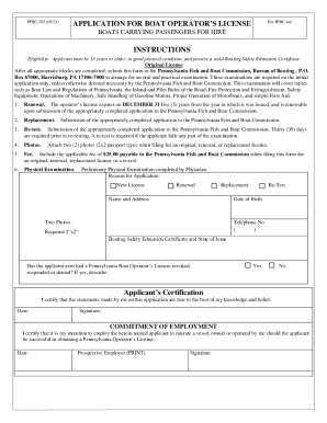 Pennsylvania Boat Operator’s License Application