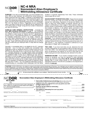 NC-4 NRA Nonresident Alien Employee’s Withholding Allowance Certificate