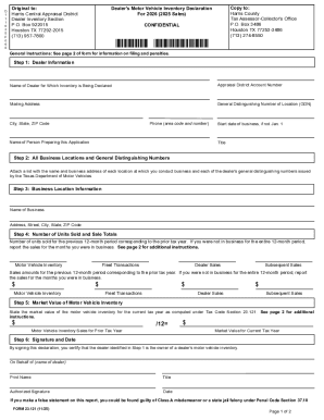 Texas Dealer's Motor Vehicle Inventory Declaration
