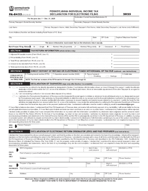 Pennsylvania Individual Income Tax Declaration for Electronic Filing