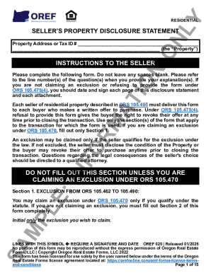 Oregon Residential Seller’s Property Disclosure Statement