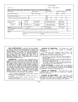 Employee's Withholding Certificate for City of Albion Income Tax