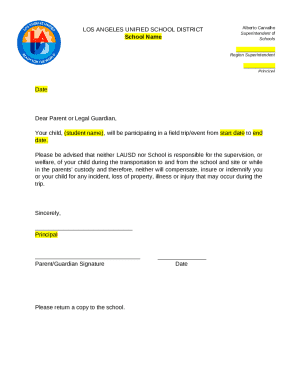 LAUSD Field Trip Permission Slip