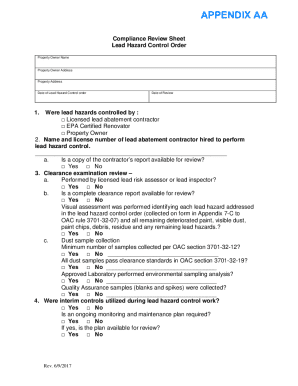Lead Hazard Control Compliance Review Sheet