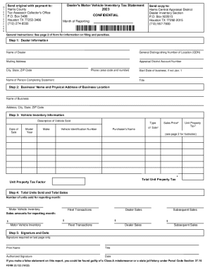 Texas Dealer Motor Vehicle Inventory Tax Statement