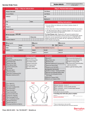 Bernafon Hearing Aid Service Order Form