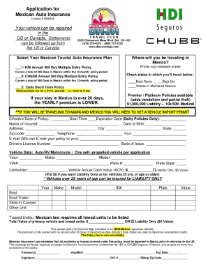 Mexican Auto Insurance Application