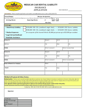 Mexican Car Rental Liability Insurance Application