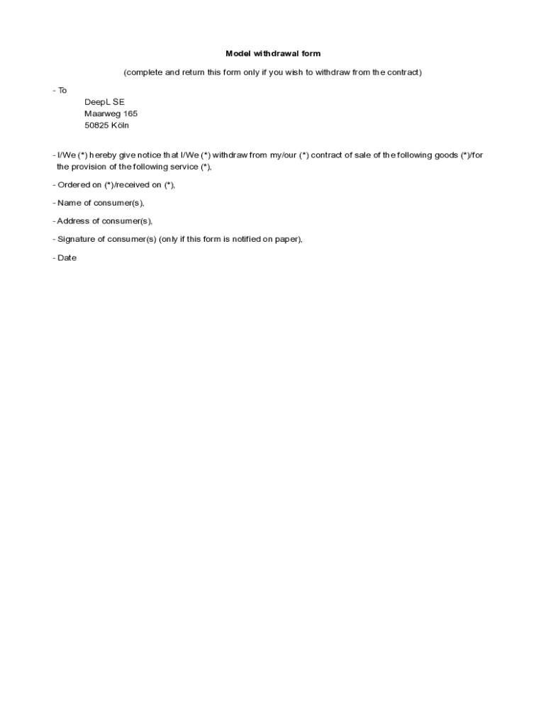 Model Withdrawal Form - Blank Fillable Template | Fill Out, Print ...