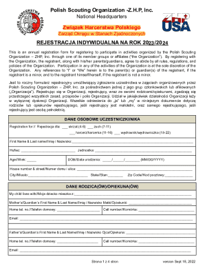 Polish Scouting Organization Annual Registration Form