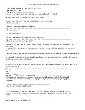 Qualification Card for Vacation Participant