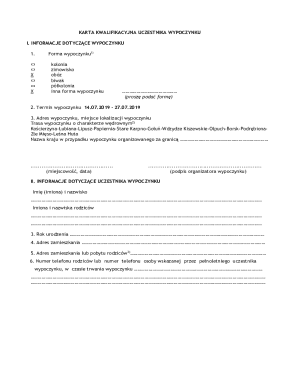 Karta Kwalifikacyjna Uczestnika Wypoczynku