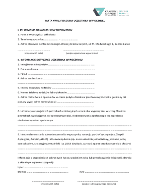 Karta Kwalifikacyjna Uczestnika Wypoczynku