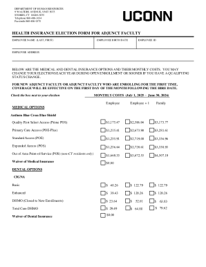 Health Insurance Election Form for Adjunct Faculty