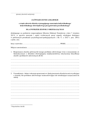 Medical Certificate for Individual Education