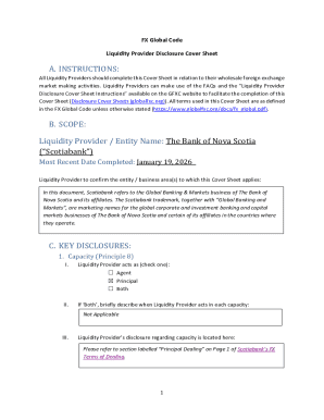 FX Global Code Liquidity Provider Disclosure Cover Sheet