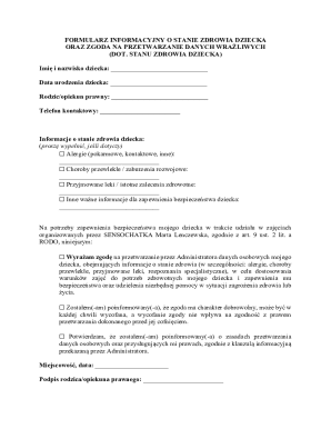 Health Information Form and Consent for Child