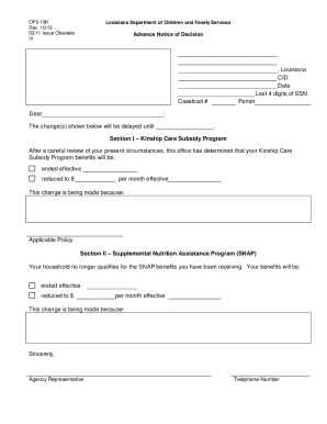 Louisiana Kinship Care Subsidy Notice