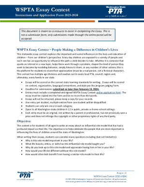 WSPTA Essay Contest Application Form