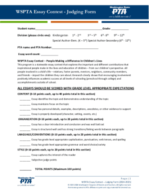 WSPTA Essay Contest Judging Form