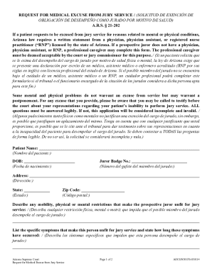 Arizona Request for Medical Excuse from Jury Service