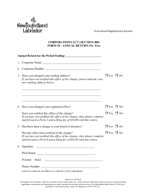 Newfoundland and Labrador Annual Return Form 29