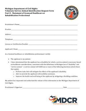 Michigan Service Animal Identification Request Form
