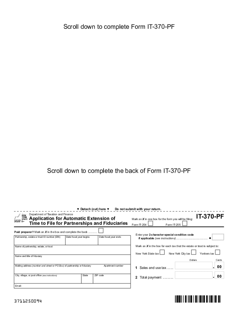 Form IT-370-PF Application for Automatic Extension of Time to File for Partnerships and Fiduciaries  Preview on Page 1
