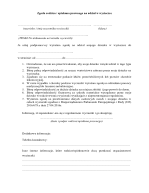 Parent Consent Form for School Trip