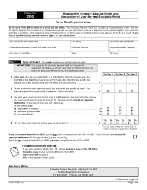 Arizona Form 200 Innocent Spouse Relief