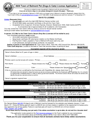 2026 Belmont Pet License Application