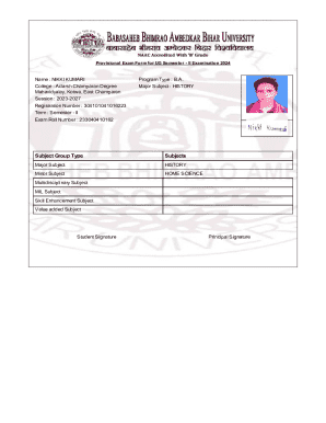 Provisional Exam Form for UG Semester II