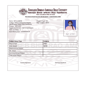 Provisional Exam Form for UG Semester II