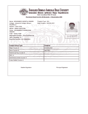 Provisional Exam Form for UG Semester II
