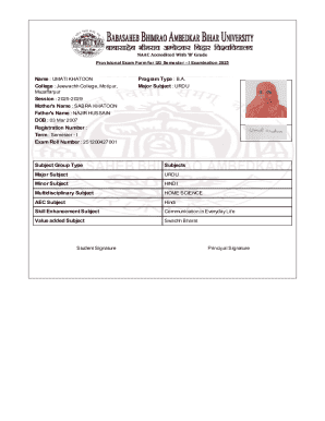 Provisional Exam Form for UG Semester - I Examination 2025