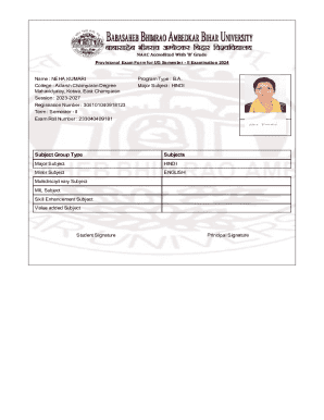 Provisional Exam Form for UG Semester II