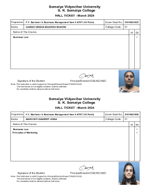 Somaiya Vidyavihar University Hall Ticket