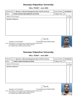 Somaiya Vidyavihar University Hall Ticket