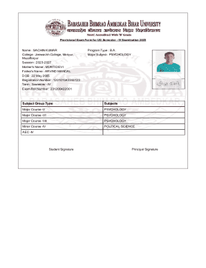 Provisional Exam Form for UG Semester IV