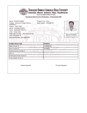 Provisional Exam Form for UG Semester II