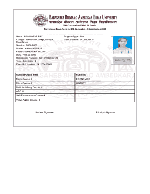 Provisional Exam Form for UG Semester II