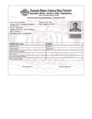 Provisional Exam Form for UG Semester II