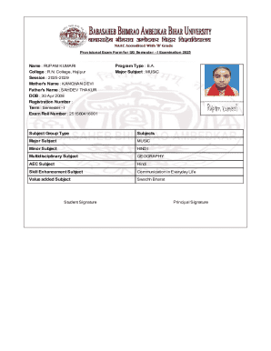 Provisional Exam Form for UG Semester - I Examination 2025