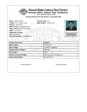 Provisional Exam Form for UG Semester - I Examination 2025